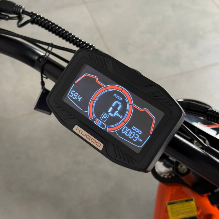 KUGOO R2 Orange AWD 3600W (2×1800W) 60V 31.2Ah — електричний Off-Road велосипед, повний привід AWD, Li-Ion акумулятор, швидкість до 80 км/год, запас ходу до 90 км, гідравлічні дискові гальма, NFC, LED-дисплей