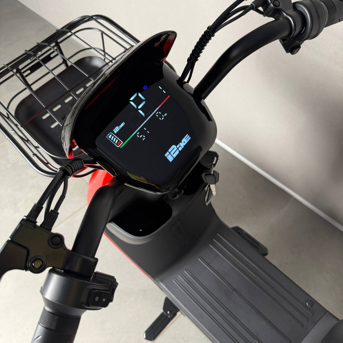 EVOBIKE YOTA 800W 48V 20Ah червоний — двомісний міський електровелосипед із графеновим акумулятором, переднім металевим кошиком, подвійною амортизацією, LED-дисплеєм, сигналізацією, поворотниками, до 35 км/год