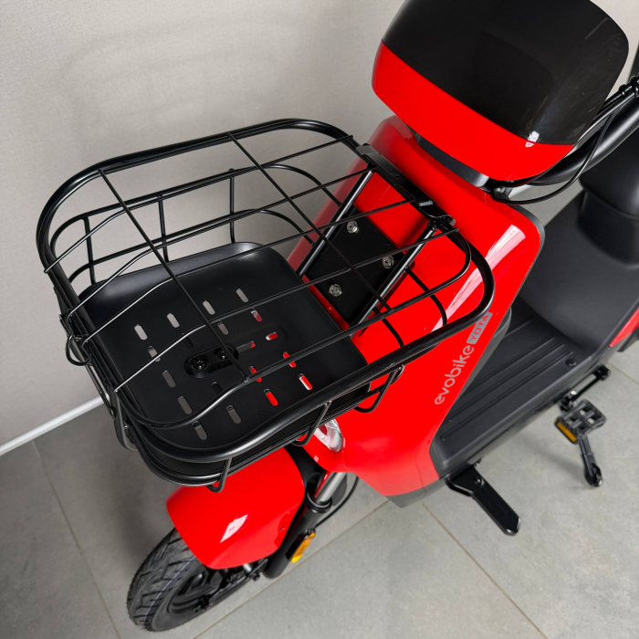 EVOBIKE YOTA 800W 48V 20Ah червоний — двомісний міський електровелосипед із графеновим акумулятором, переднім металевим кошиком, подвійною амортизацією, LED-дисплеєм, сигналізацією, поворотниками, до 35 км/год