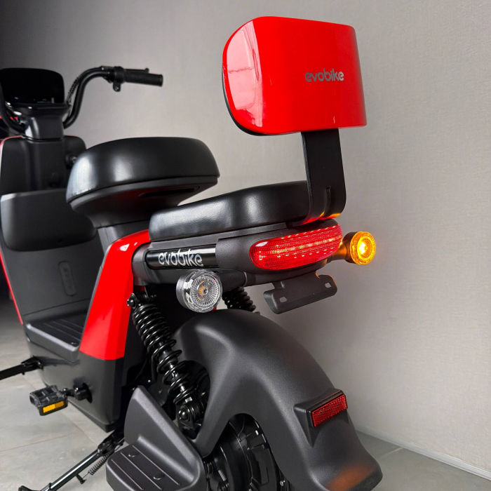 EVOBIKE YOTA 800W 48V 20Ah червоний — двомісний міський електровелосипед із графеновим акумулятором, переднім металевим кошиком, подвійною амортизацією, LED-дисплеєм, сигналізацією, поворотниками, до 35 км/год