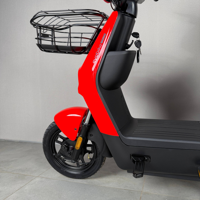 EVOBIKE YOTA 800W 48V 20Ah червоний — двомісний міський електровелосипед із графеновим акумулятором, переднім металевим кошиком, подвійною амортизацією, LED-дисплеєм, сигналізацією, поворотниками, до 35 км/год
