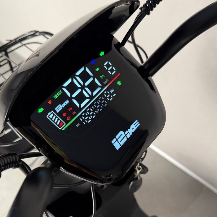 EVOBIKE YOTA 800W 48V 20Ah графіт — двомісний міський електровелосипед із графеновим акумулятором, переднім металевим кошиком, подвійною амортизацією, LED-дисплеєм, сигналізацією, поворотниками, до 35 км/год