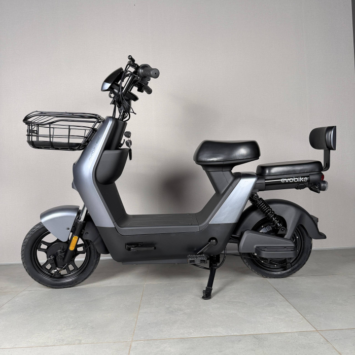 EVOBIKE YOTA 800W 48V 20Ah графіт — двомісний міський електровелосипед із графеновим акумулятором, переднім металевим кошиком, подвійною амортизацією, LED-дисплеєм, сигналізацією, поворотниками, до 35 км/год