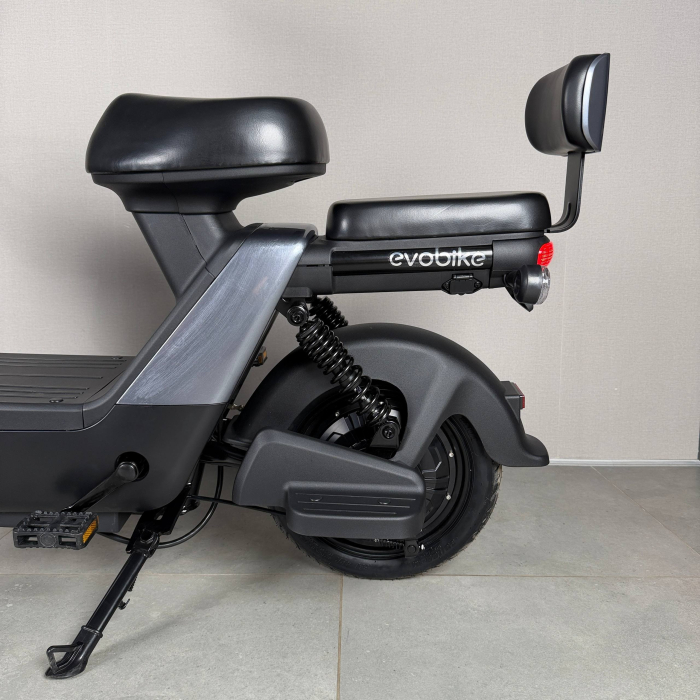 EVOBIKE YOTA 800W 48V 20Ah графіт — двомісний міський електровелосипед із графеновим акумулятором, переднім металевим кошиком, подвійною амортизацією, LED-дисплеєм, сигналізацією, поворотниками, до 35 км/год