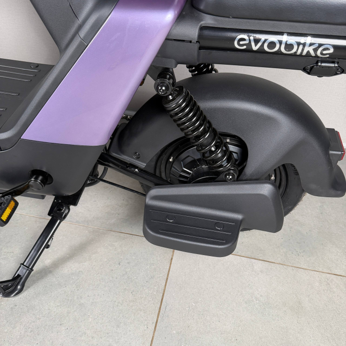 EVOBIKE YOTA 800W 48V 20Ah фіолетовий — двомісний міський електровелосипед із графеновим акумулятором, переднім металевим кошиком, подвійною амортизацією, LED-дисплеєм, сигналізацією, поворотниками, до 35 км/год